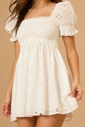 Glorol - Puff Sleeve Square Neck A-Line Mini Dress