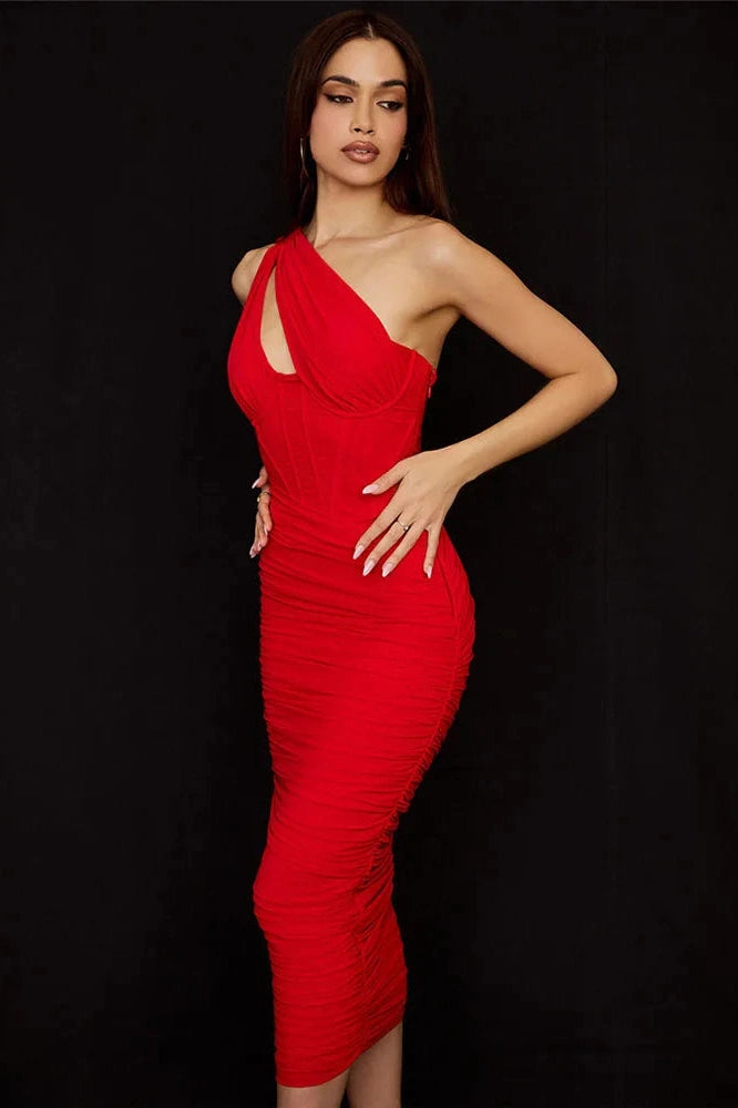Glorol - Elegant One Shoulder Sleeveless Backless Midi Dress