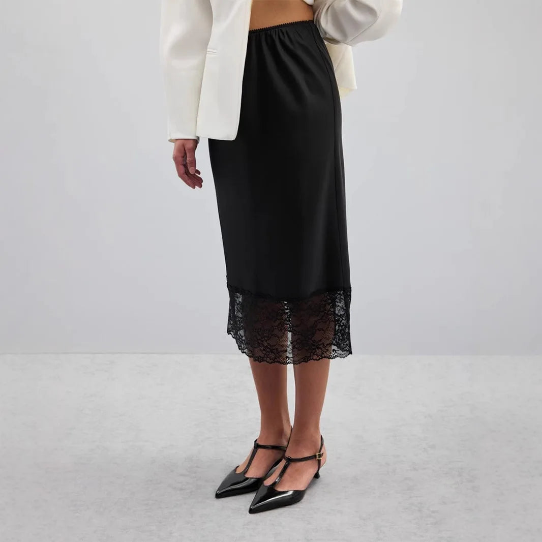 Glorol - High Waist Lace Splice Skirt