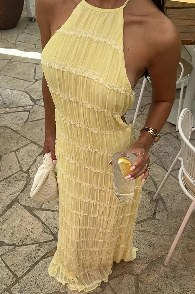 Glorol - Elegant Backless Lace Up Loose Maxi Dress
