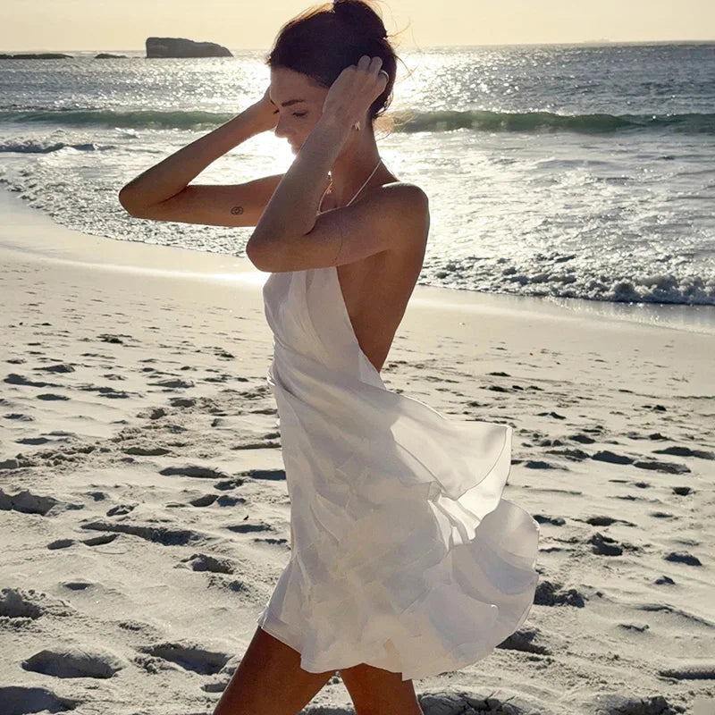 Glorol - Elegant Backless Patchwork Mini Dress