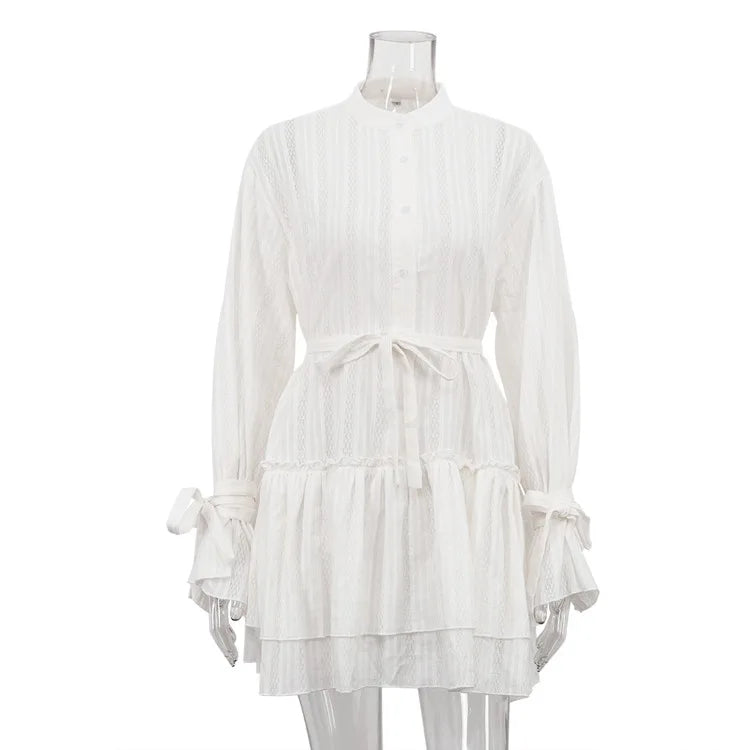 Glorol - Hollow Out Lace-Up Single-Breasted Mini Dress