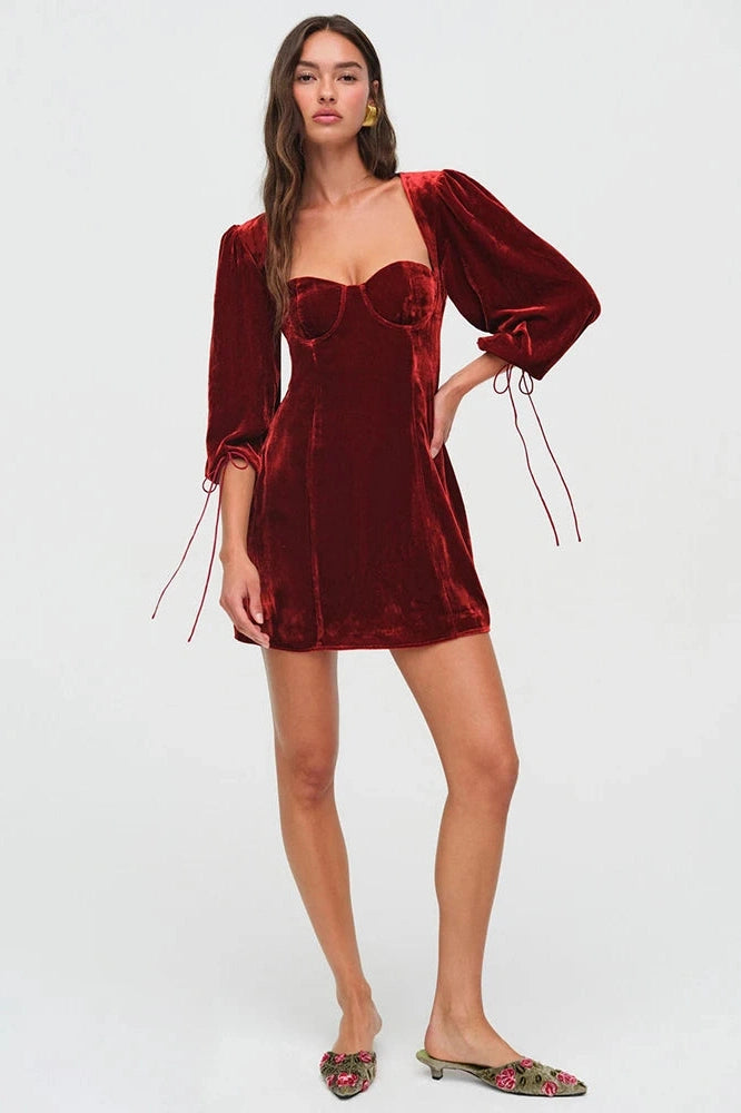 Glorol - Elegant Square Collar Half Sleeve Backless Mini Dress