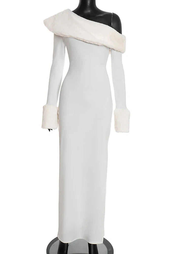 Glorol - Backless Long Sleeve One Shoulder High Split Maxi Dress