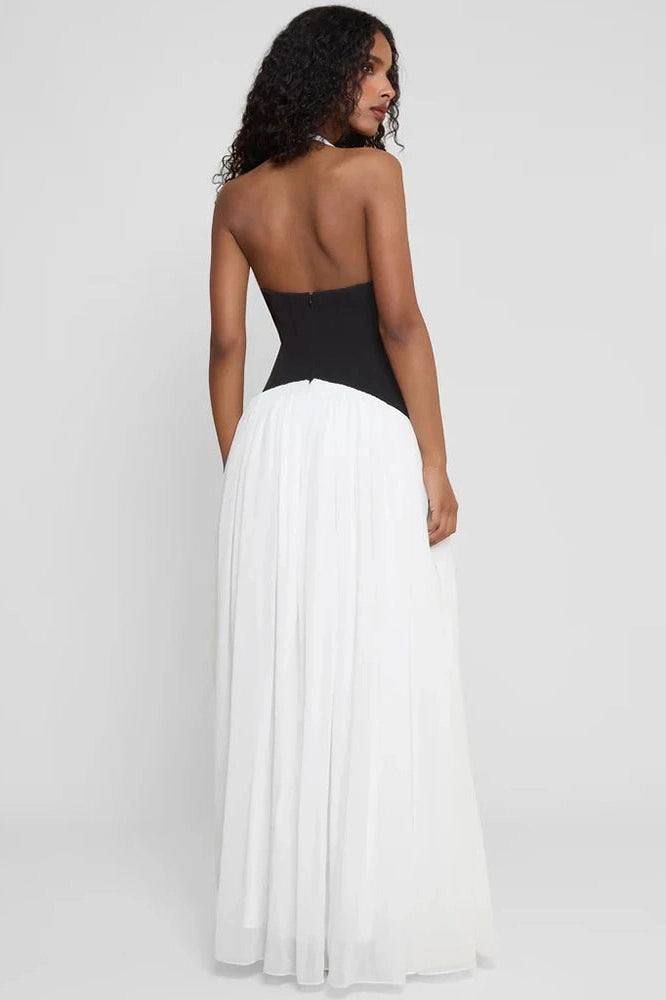 Glorol - Deep V Neck Backless Patchwork Sleeveless High Waist Maxi Dress