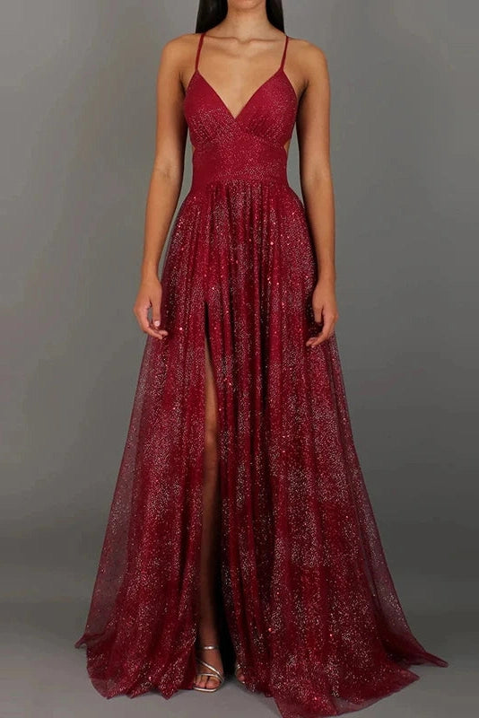 Glorol - Hollow Out Sleeveless V-Neck High Waist Pleated Maxi Dress