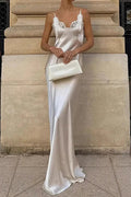 Lace Slim Spaghetti Straps Patchwork Maxi Dress