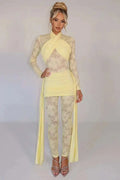 Glorol - See Through Lace Patchwork Long Sleeve Jumpsuit