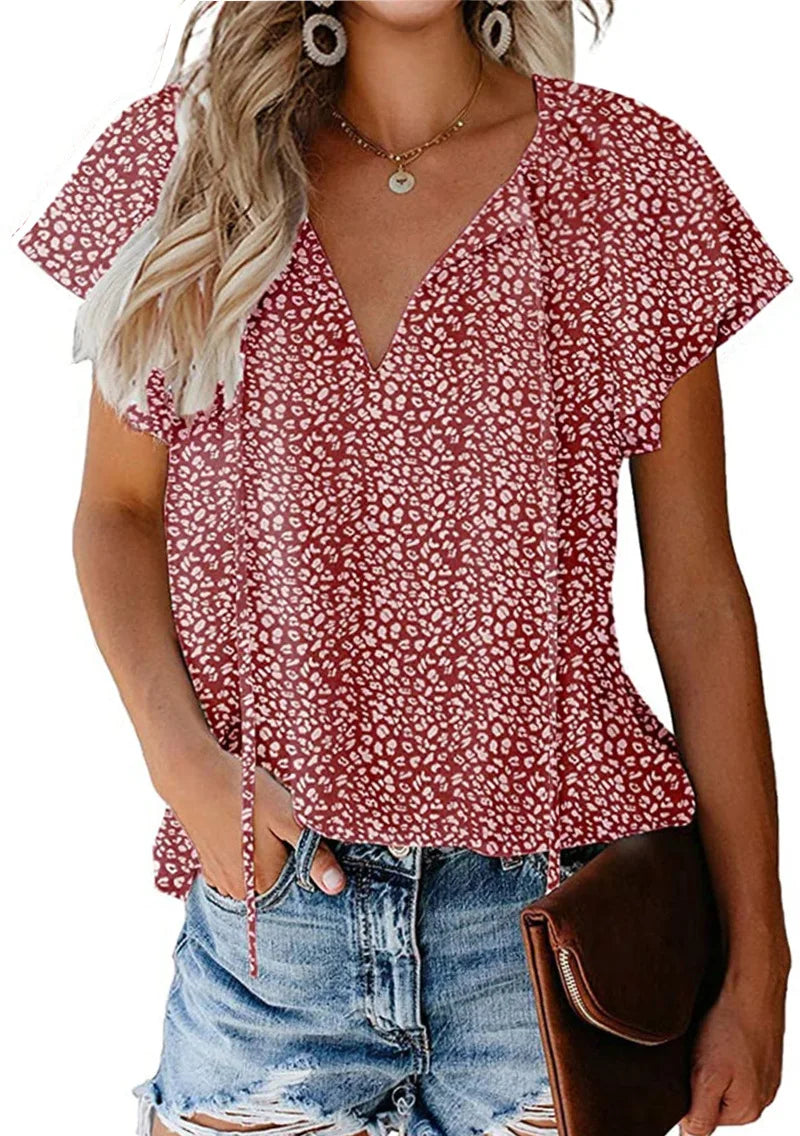 Glorol - Floral V-Neck Double-Layer Top