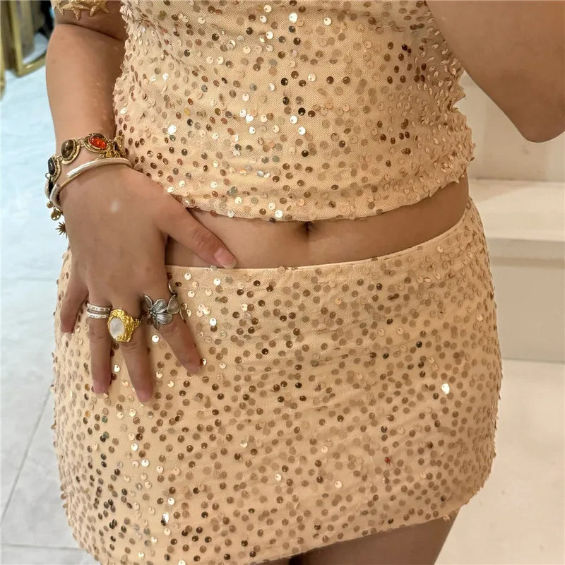 Glorol - Elegant Sequin Zipper Skirt