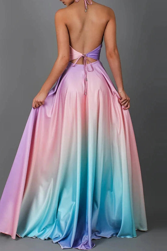 Glorol - Printed Off Shoulder Sleeveless Pleated Maxi Dress