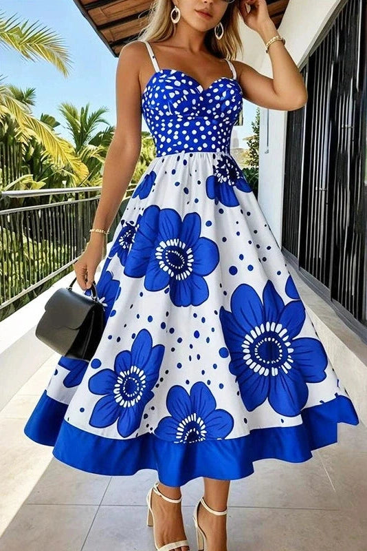 Glorol - Sleeveless Pleated Printed Loose Midi Dress