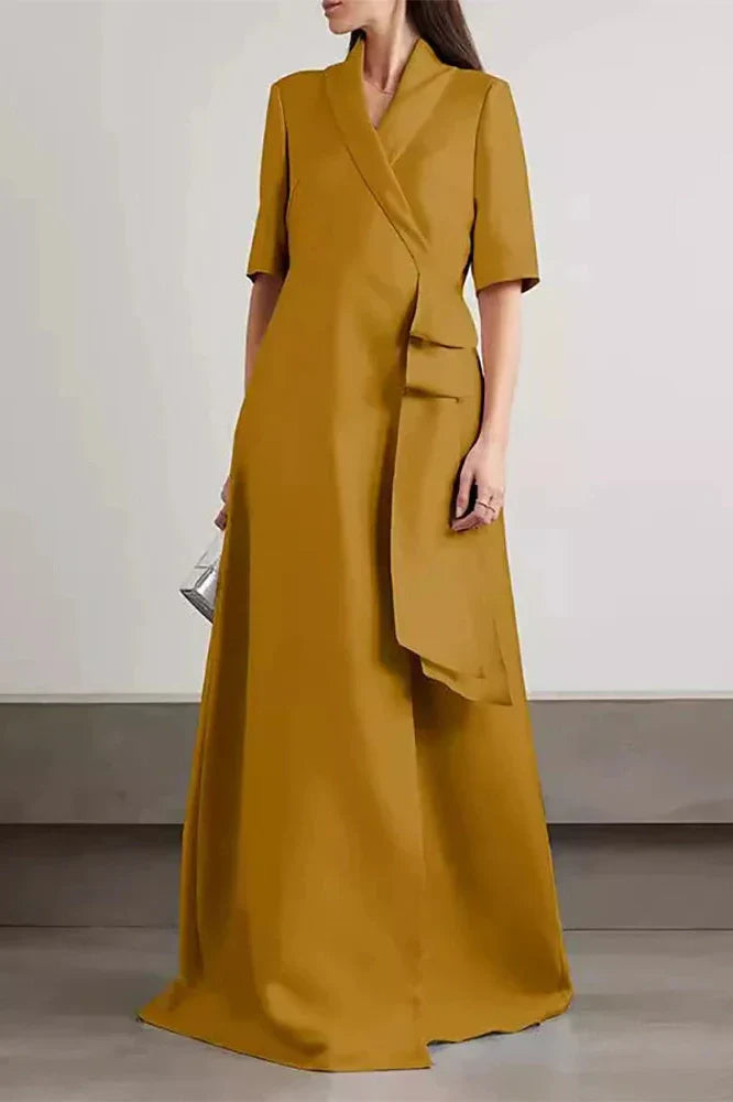 V-Neck High Waist A-Line Half Sleeve Maxi Dress