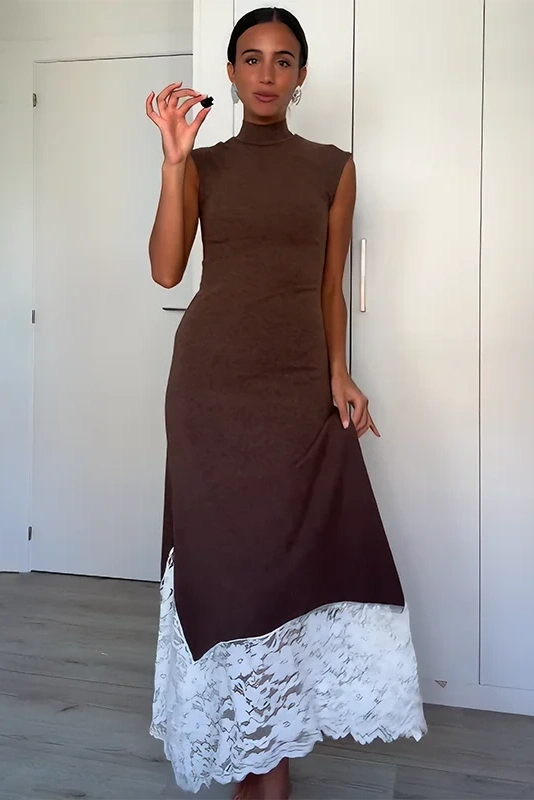 Glorol - Elegant Lace Sleeveless Slim Maxi Dress