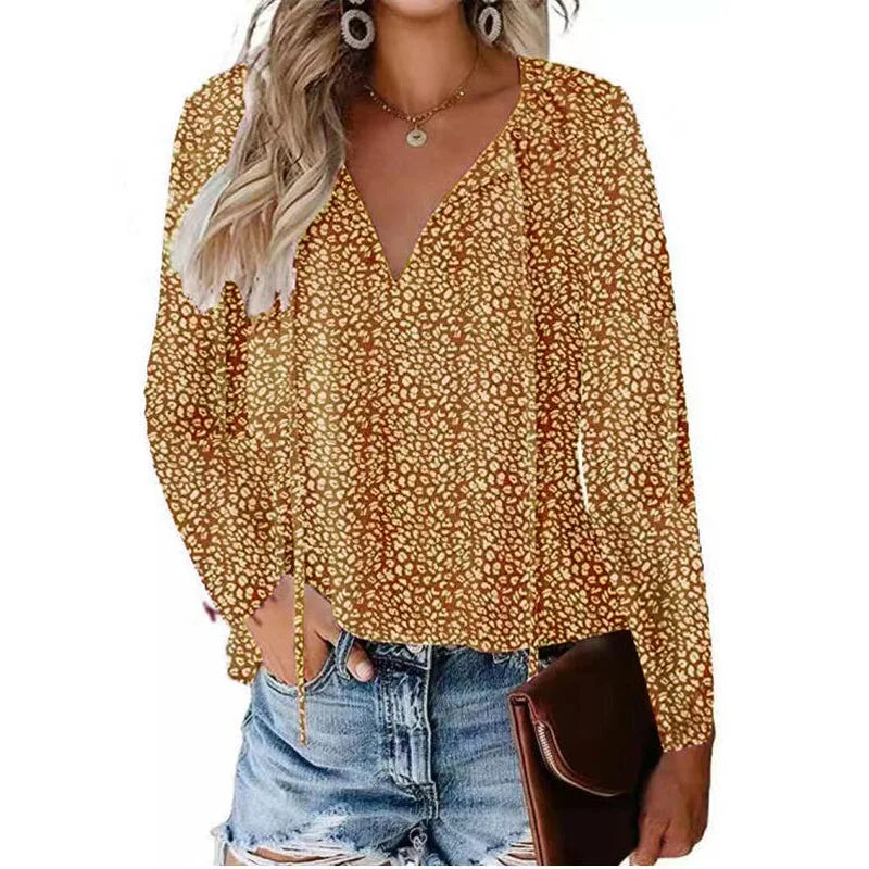 Glorol - Floral V-Neck Double-Layer Top