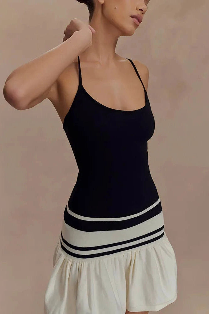 Glorol - Patchwork Spaghetti Strap Sleeveless Backless Mini Dress