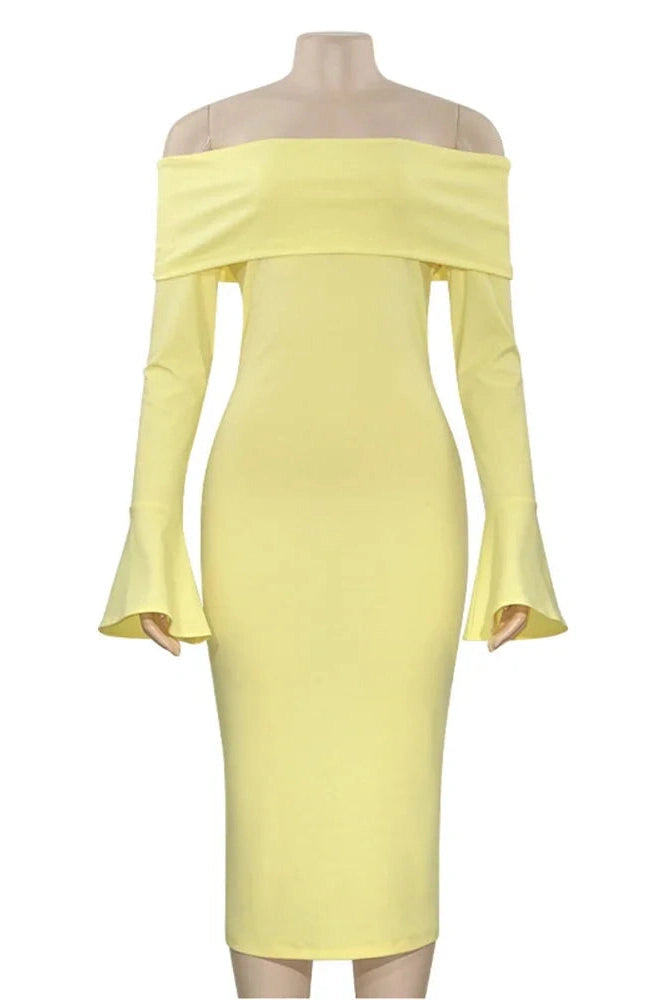 Glorol - Long Sleeve  Slim High Waist Patchwork Midi Dress