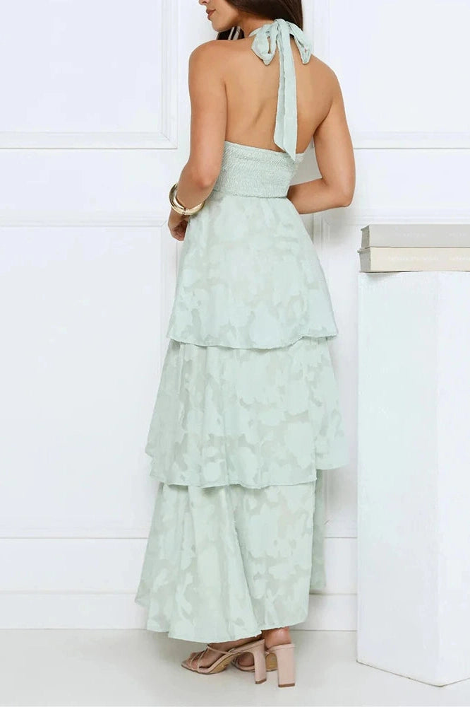 Glorol - Elegant Hollow Out Backless Tie Up High Waist Maxi Dress