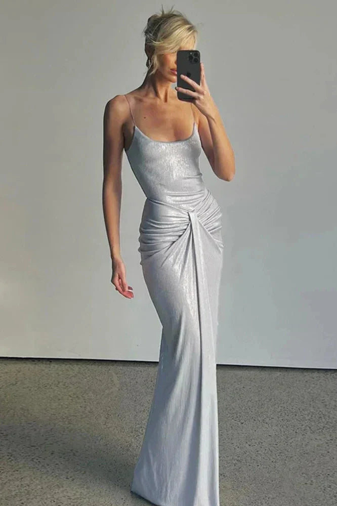 Spaghetti Strap Sparkle Sleeveless Backless Maxi Dress