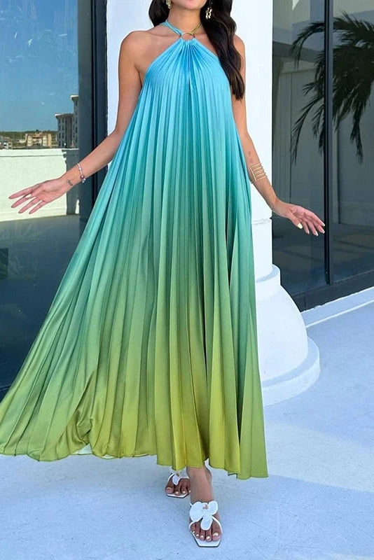 Glorol - Printed Pleated Off-Shoulder Sleeveless Maxi Dress