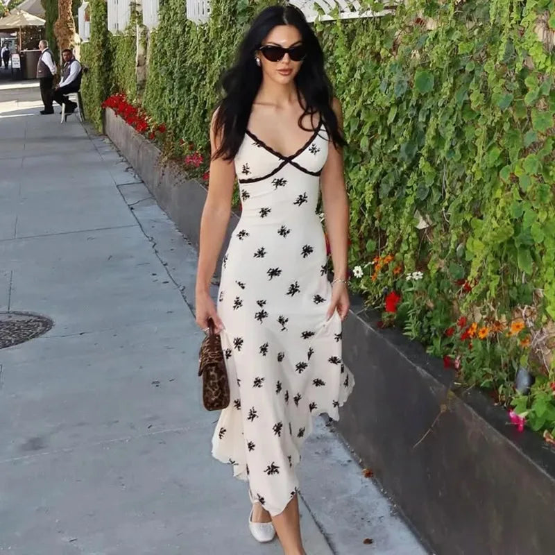 Glorol - Printed V-Neck Sleeveless Patchwork Maxi Dress