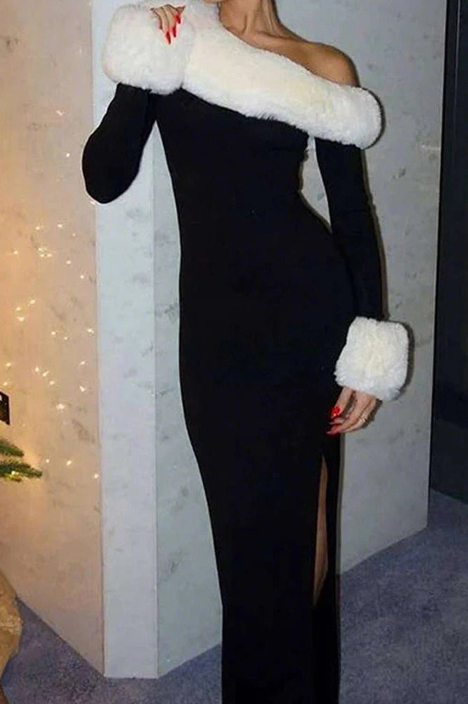 Glorol - Elegant Slash Collar Slim Maxi Dress
