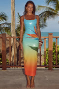 Glorol - Floral Print Spaghetti Strap Sleeveless Maxi Dress
