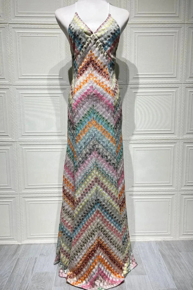 Backless Knit Spaghetti Strap Sleeveless High Waist Maxi Dress