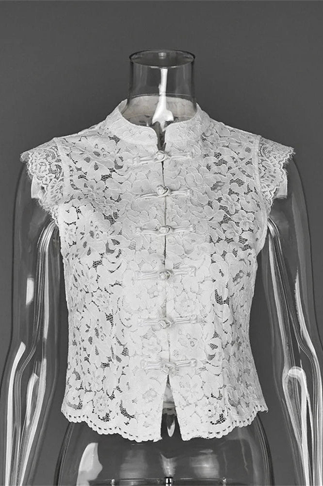 Glorol - Hollow Out Lace Sleeveless Patchwork Top