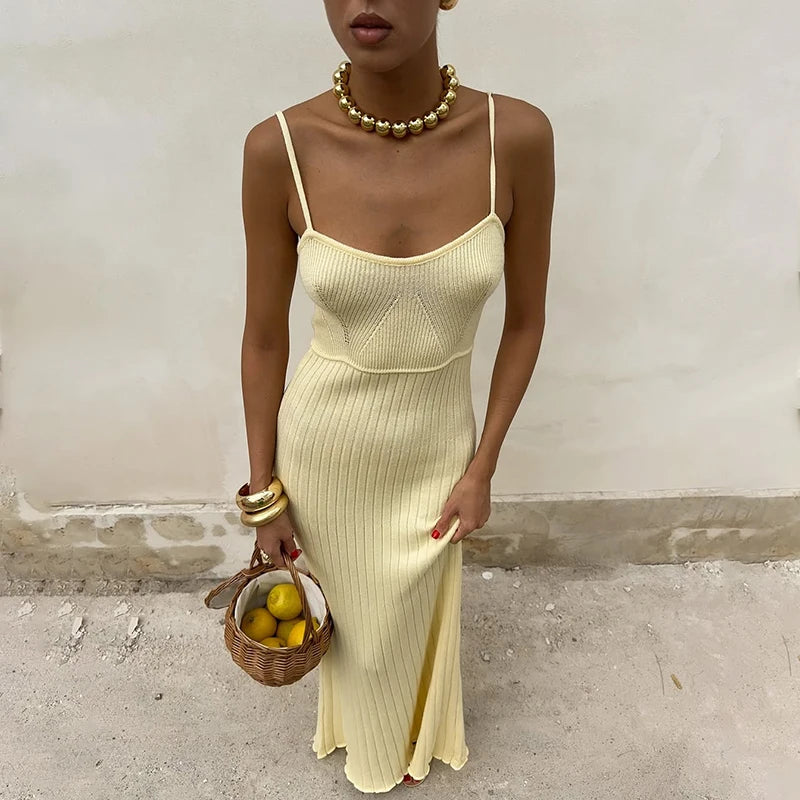 Glorol - Elegant Knitted Sleeveless Bodycon Maxi Dress