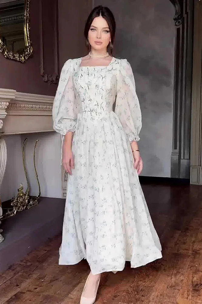Glorol - Printed Lace-Up Slim Patchwork Maxi Dress