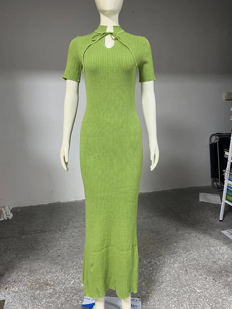 Knitted Short Sleeve Slim High Waist Maxi Dress