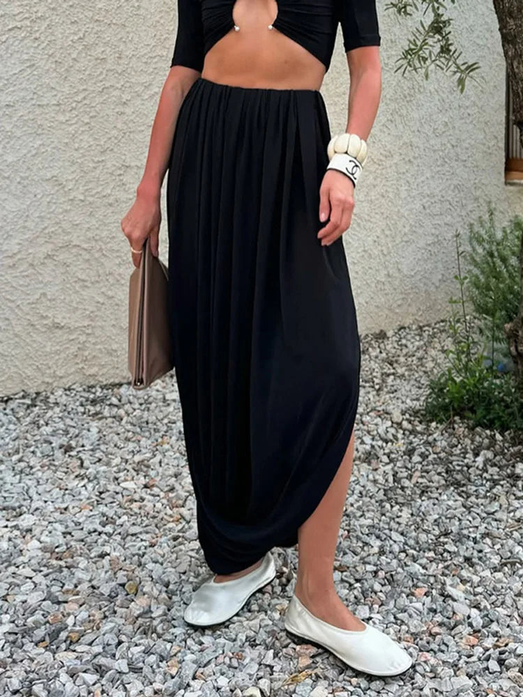 Glorol - High Waist Pleated Patchwork Skirt