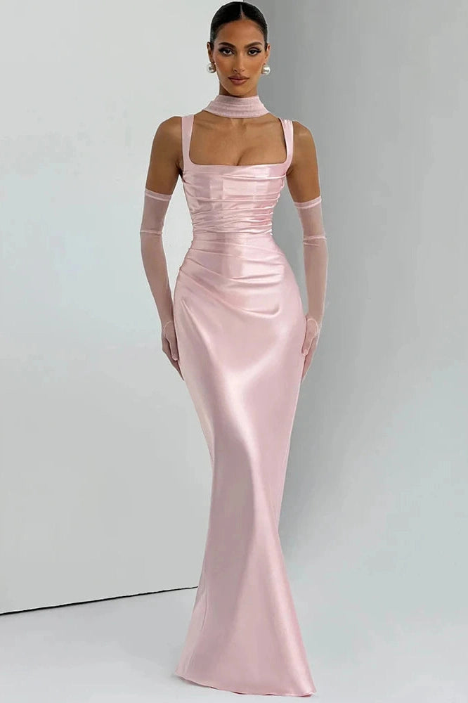 Glorol - Backless Off-Shoulder Sleeveless Lace-Up Bodycon Maxi Dress