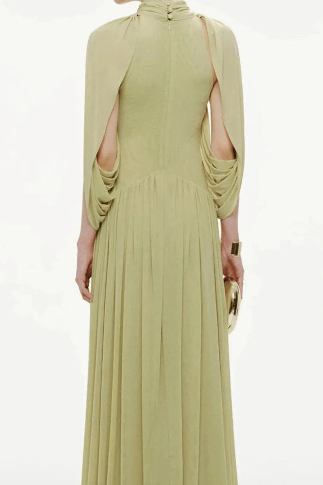 Glorol - Hollow Out Shawl Sleeve Slim High Waist Maxi Dress