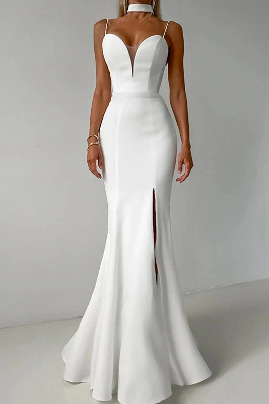 Glorol - Hollow Out V-Neck Pleated High Waist Slim Maxi Dress