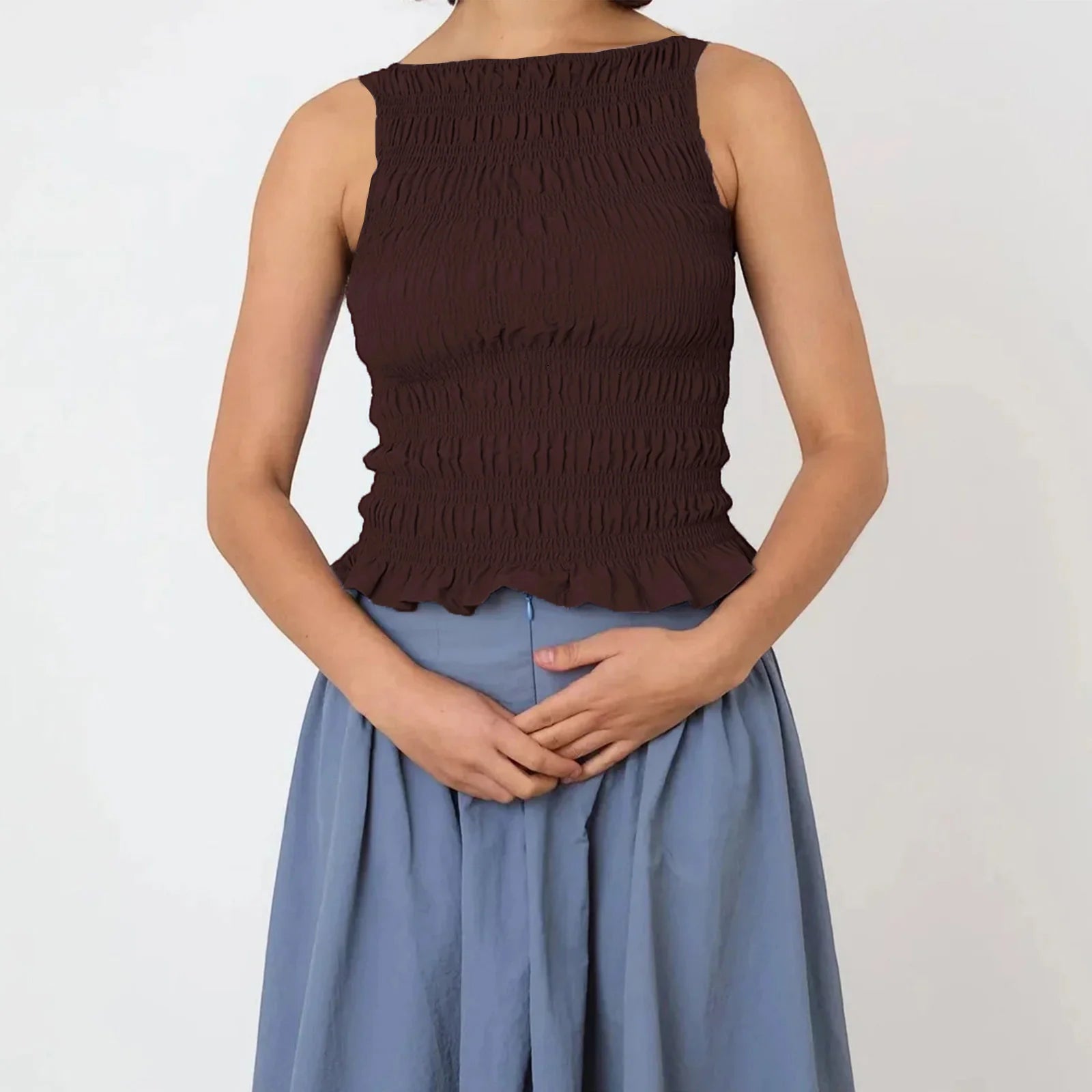 Glorol - Plaid Sleeveless Slim Fit Top