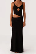 Glorol - Hollowed Sleeveless V-Neck Backless Maxi Dress
