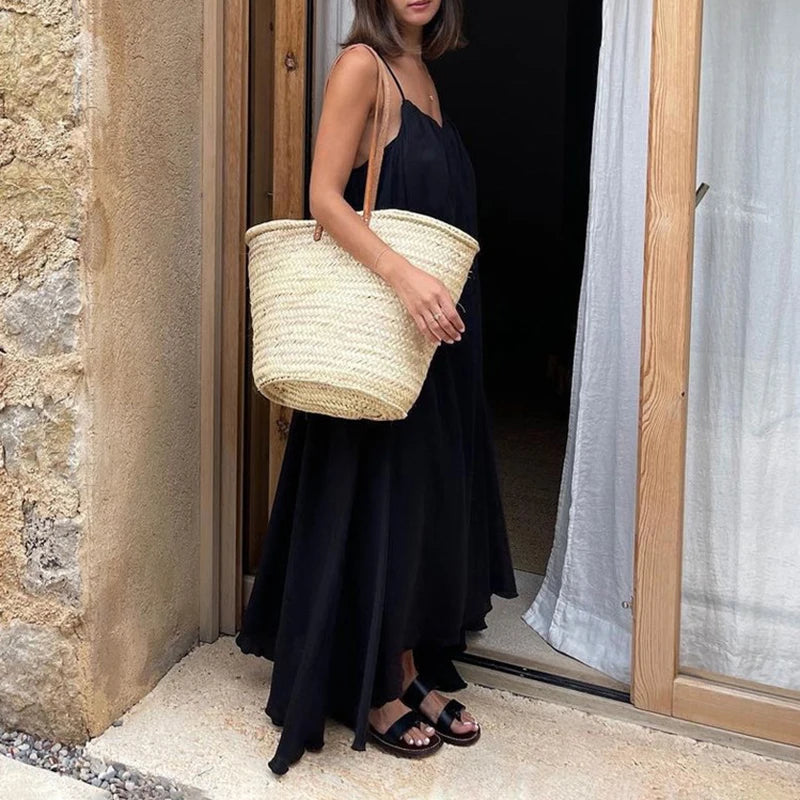 Glorol - Spaghetti Strap Backless Loose Maxi Dress