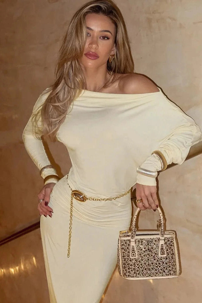 Glorol - One Shoulder Backless Long Sleeve Bodycon Maxi Dress