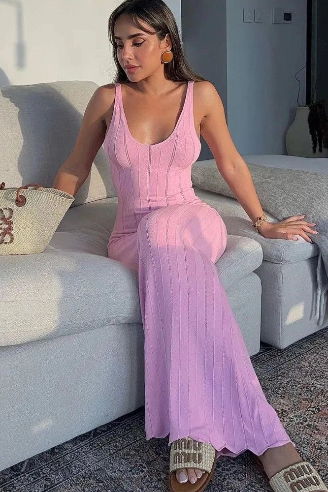 Hollow Out Slim Backless High Waist Maxi Dress