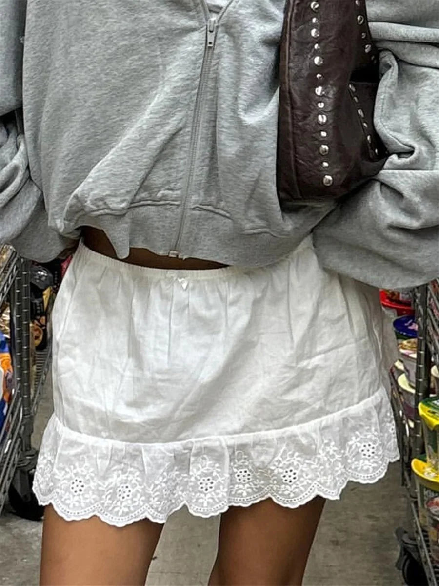 Glorol - Floral Eyelet Hem Skirt