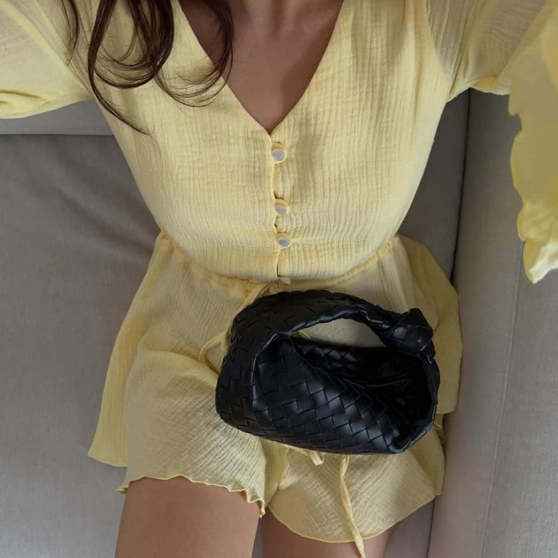 Glorol - Long Sleeve Lace High Waist V-Neck Loose Mini Dress