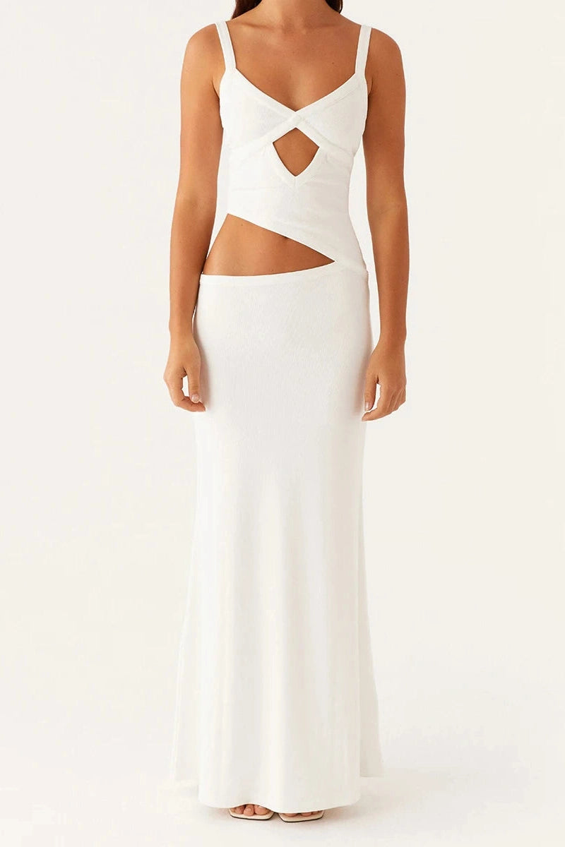 Glorol - Hollowed Sleeveless V-Neck Backless Maxi Dress