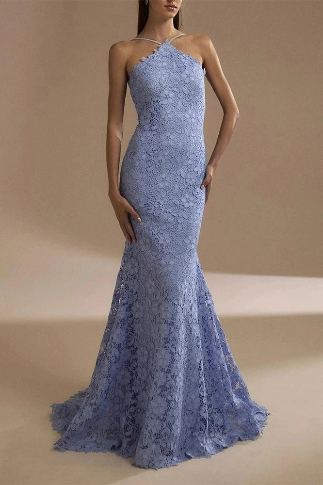 Glorol - Elegant Sleeveless Fit Backless Off-Shoulder Lace Embroidery Maxi Dress