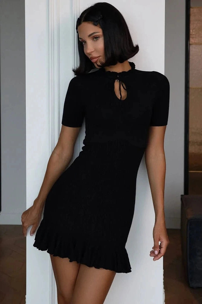 Glorol - Hollow Out Short Sleeve Slim High Waist Mini Dress