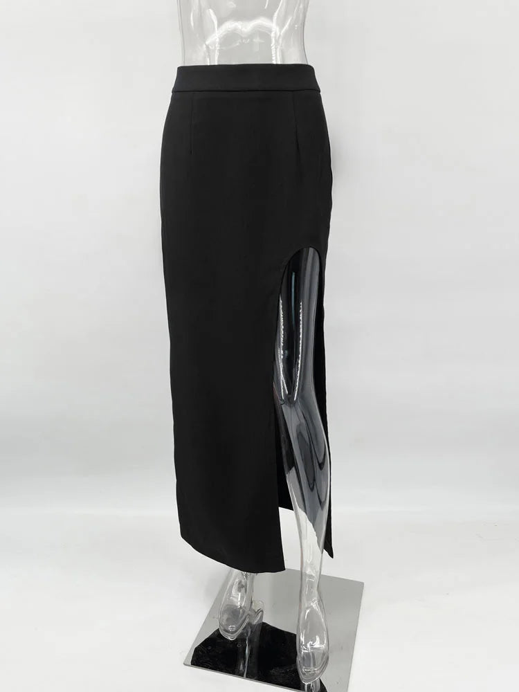 Glorol - High Waist Side Split Patchwork Skirt