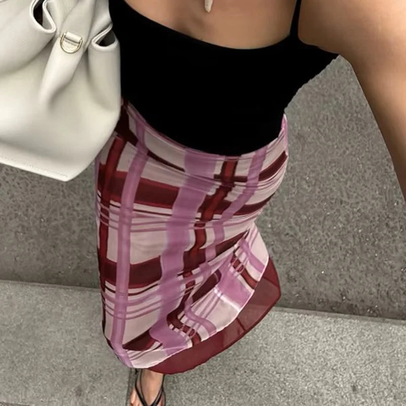 Glorol - High Waist Patchwork Print Skirt