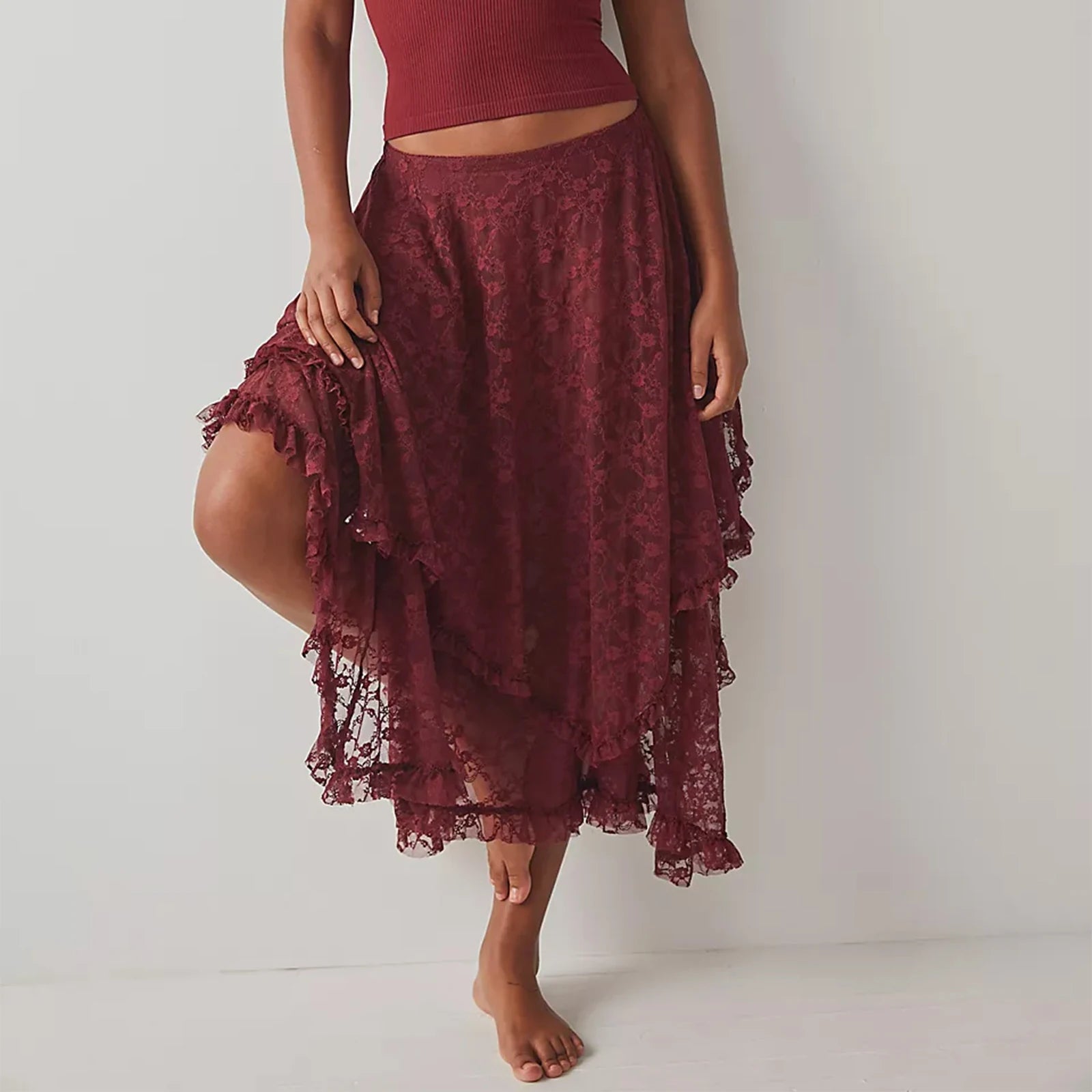 Glorol - Lace Courtship Elastic Waist Half Slip Skirt