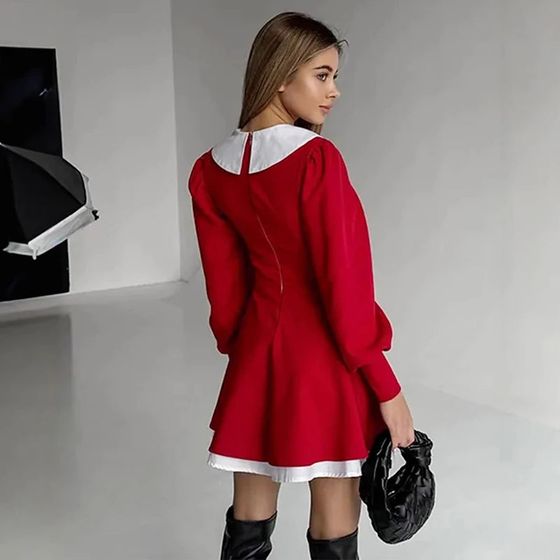 Glorol - Lantern Sleeve High Waist A-Line Mini Dress